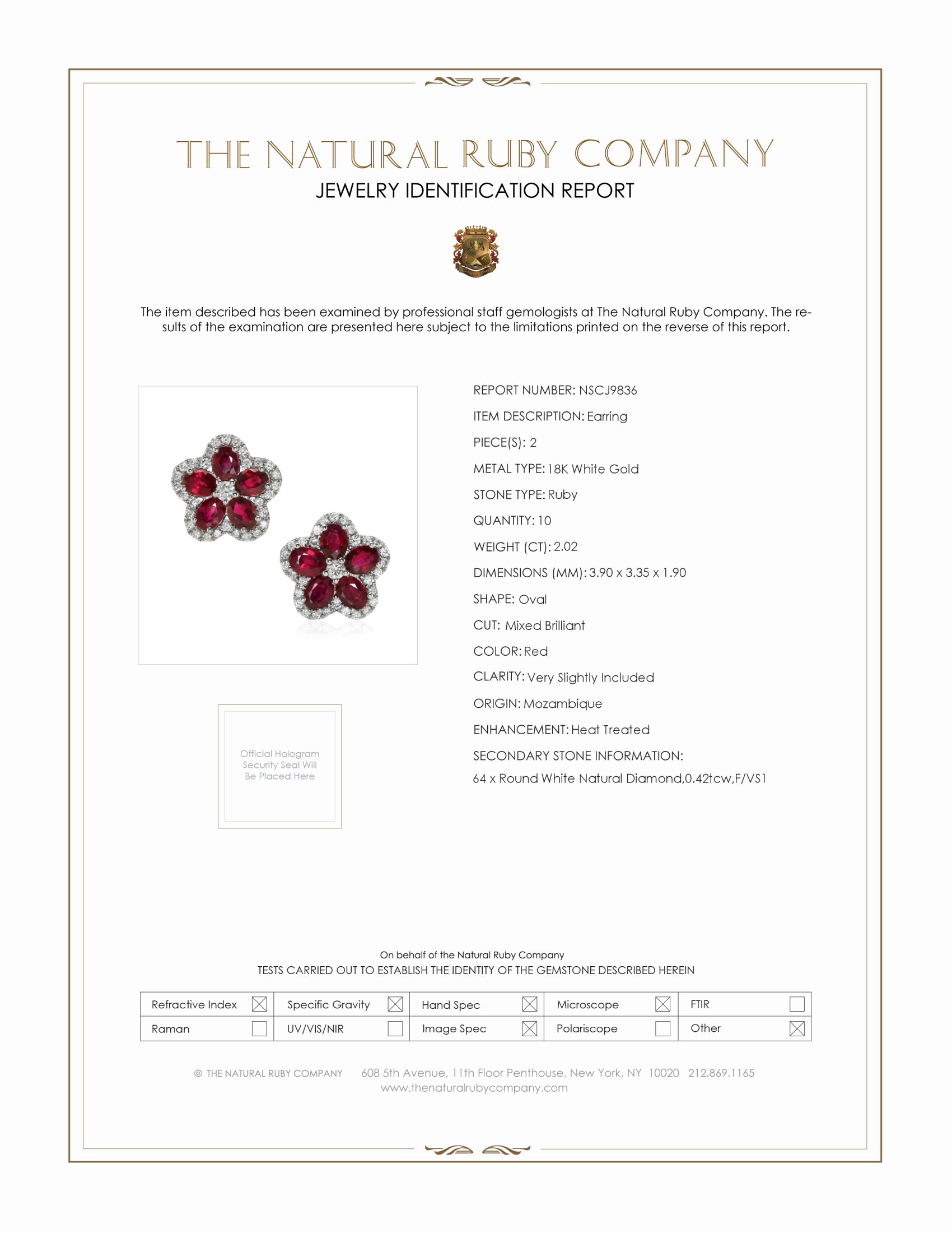 2.02 Ct.Tw. Ruby and Natural Diamond Studs Earrings, 18K White Gold