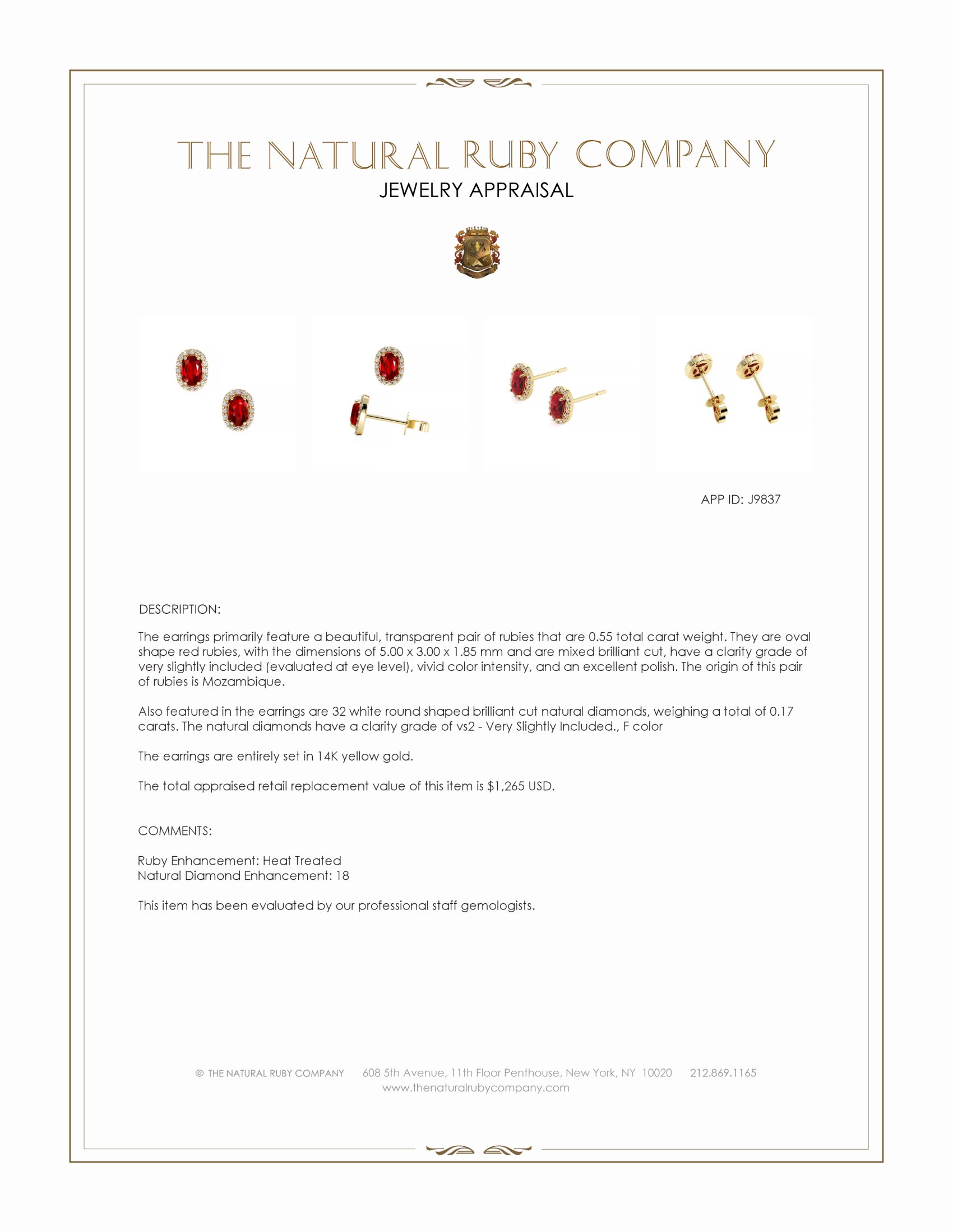 0.55 Ct.Tw. Ruby and Natural Diamond Pave Earrings, 14K Yellow Gold