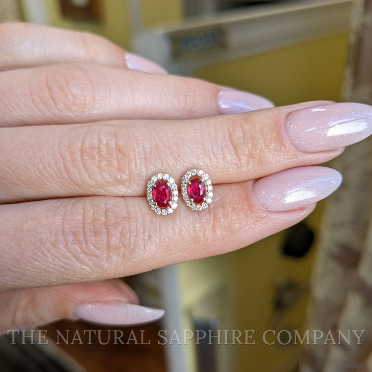 0.55 Ct.Tw. Ruby Natural Diamond Pave Earrings, 14K Yellow Gold