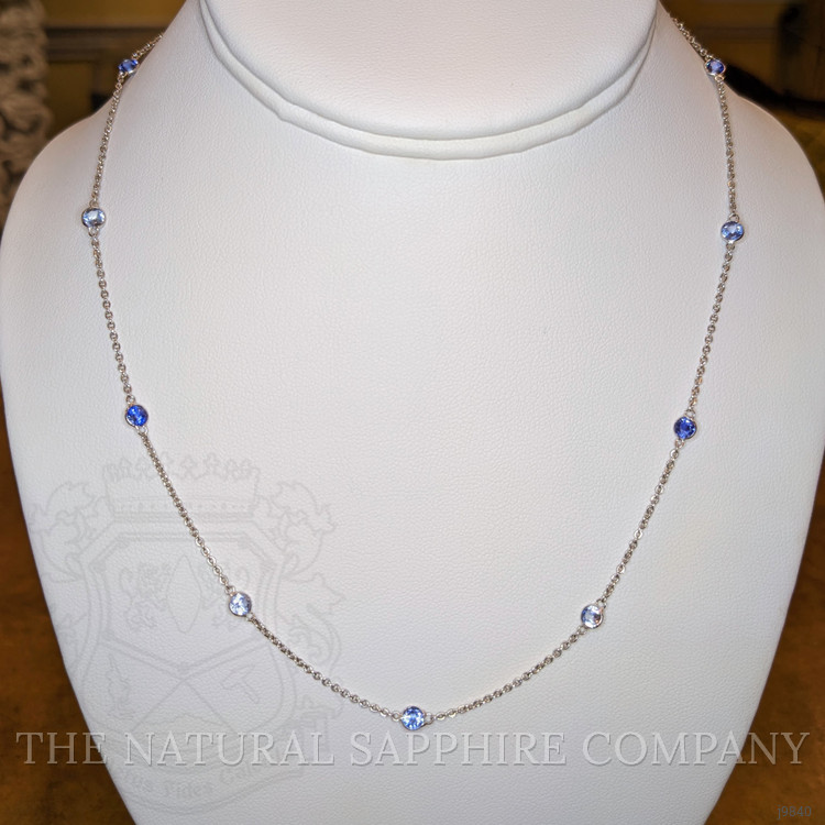 0.90 Ct. Blue Sapphire Bezel Necklace, 18K White Gold