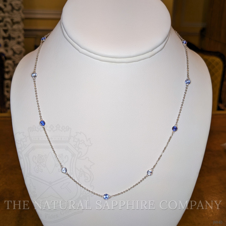 0.90 Ct. Blue Sapphire Bezel Necklace, 18K White Gold