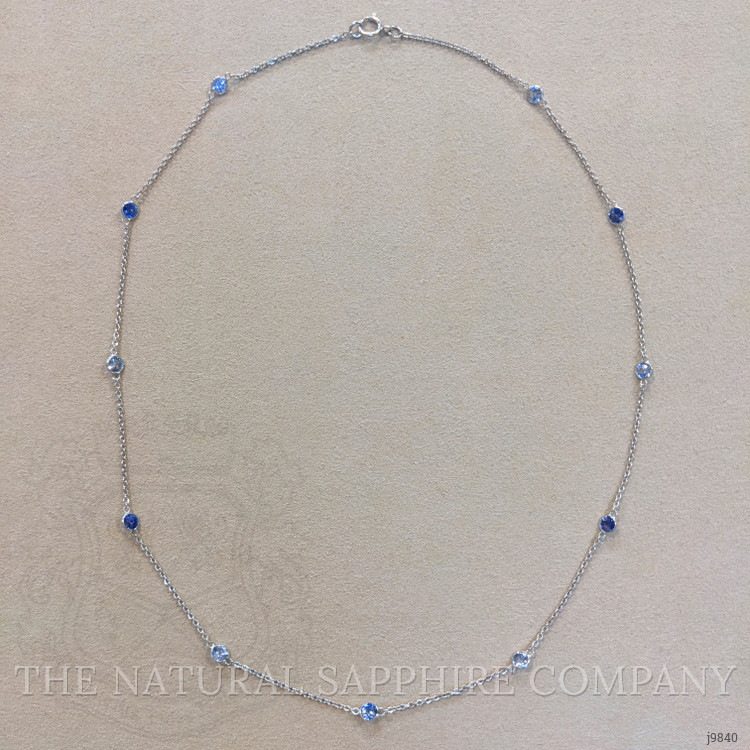0.90 Ct. Blue Sapphire Bezel Necklace, 18K White Gold