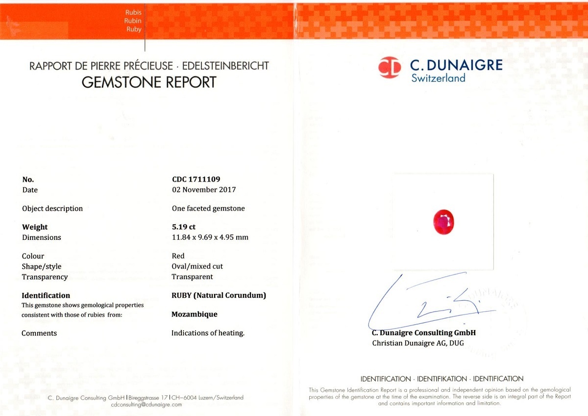 5.19 Ct. Pinkish Red Ruby and Natural Diamond Three Stone Ring, Platinum 950