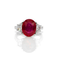 5.19 Ct. Ruby Natural Diamond Three Stone Ring, Platinum 950 Video