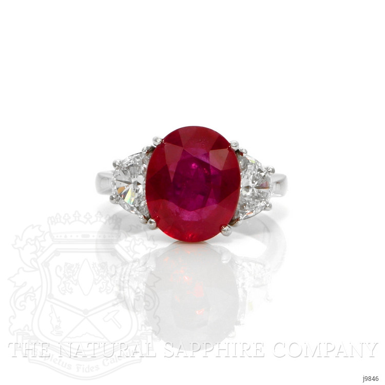 5.19 Ct. Ruby Natural Diamond Three Stone Ring, Platinum 950