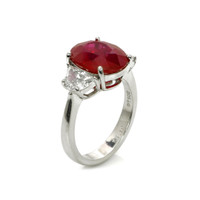 5.19 Ct. Ruby Natural Diamond Three Stone Ring, Platinum 950 Image