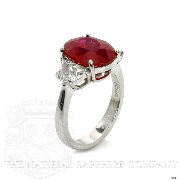 5.19 Ct. Ruby Natural Diamond Three Stone Ring, Platinum 950
