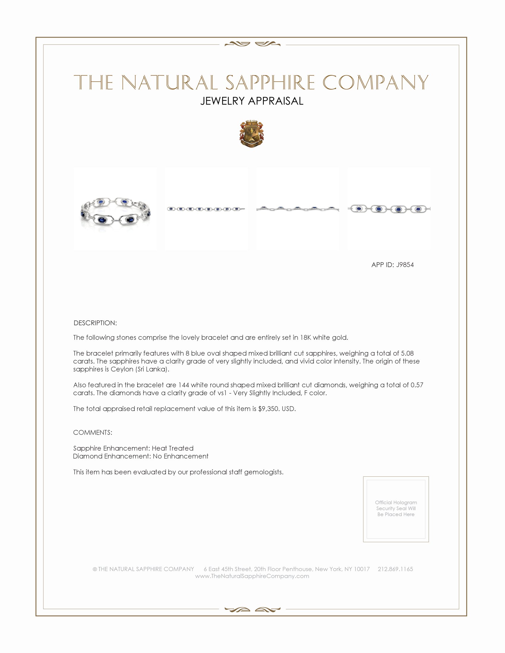 5.08 Ct.Tw. Blue Sapphire and Natural Diamond Pave Bracelet, 18K White Gold