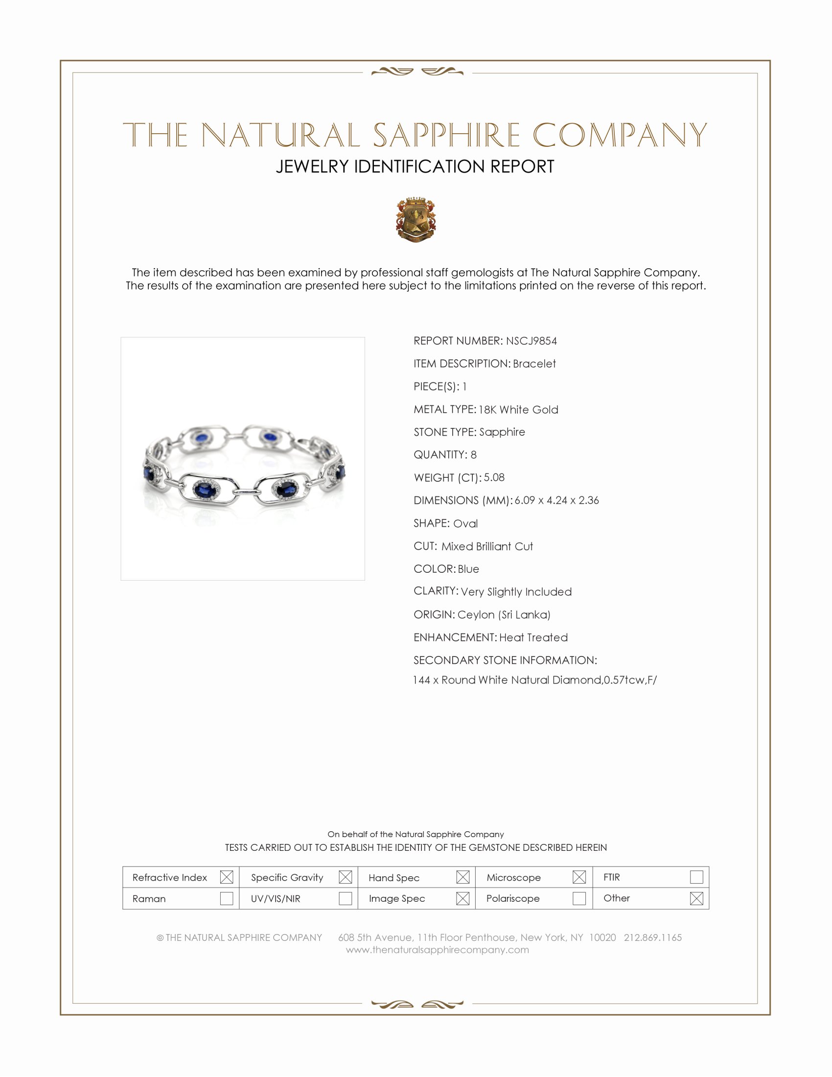 5.08 Ct.Tw. Blue Sapphire and Natural Diamond Pave Bracelet, 18K White Gold