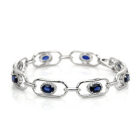 5.08 Ct.Tw.Total Carat Weight Sapphire Natural Diamond Pave Bracelet, 18K White Gold Video
