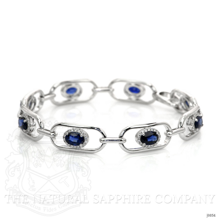 5.08 Ct.Tw. Blue Sapphire and Natural Diamond Pave Bracelet, 18K White Gold