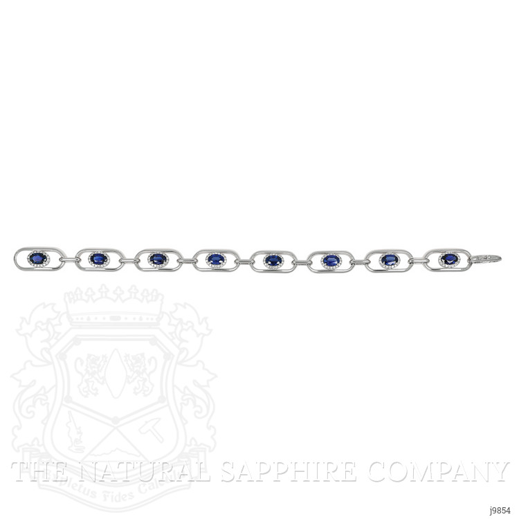 5.08 Ct.Tw. Blue Sapphire and Natural Diamond Pave Bracelet, 18K White Gold