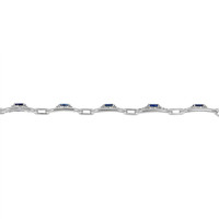 5.08 Ct.Tw. Blue Sapphire and Natural Diamond Pave Bracelet, 18K White Gold Image