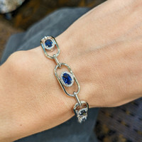 5.08 Ct.Tw. Blue Sapphire and Natural Diamond Pave Bracelet, 18K White Gold Life Style