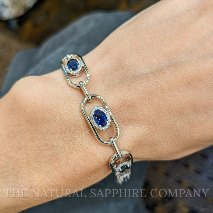 5.08 Ct.Tw. Blue Sapphire and Natural Diamond Pave Bracelet, 18K White Gold