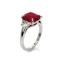 5.07 Ct. Ruby Natural Diamond Three Stone Ring, 18K White Gold Image