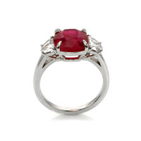 5.07 Ct. Ruby Natural Diamond Three Stone Ring, 18K White Gold Image