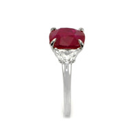 5.07 Ct. Ruby Natural Diamond Three Stone Ring, 18K White Gold Image