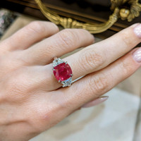 5.07 Ct. Ruby Natural Diamond Three Stone Ring, 18K White Gold Life Style
