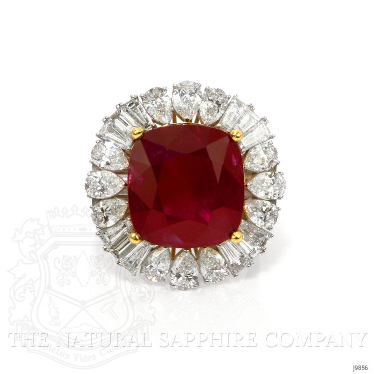 10.80 Ct. Ruby Natural Diamond Pave Ring, 18K White & Yellow