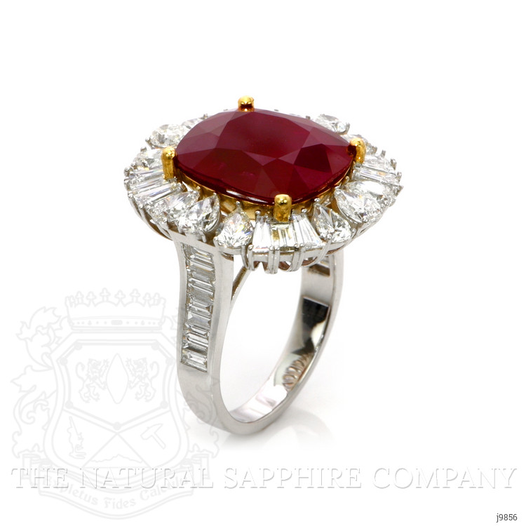 10.80 Ct. Ruby Natural Diamond Pave Ring, 18K White & Yellow