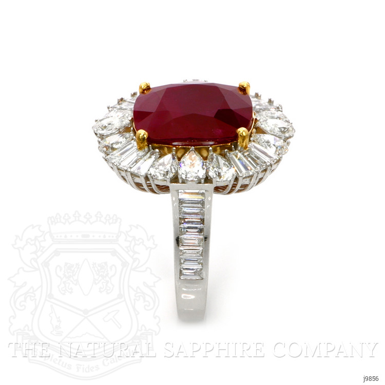 10.80 Ct. Ruby Natural Diamond Pave Ring, 18K White & Yellow
