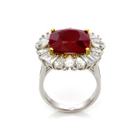 10.80 Ct. Ruby Natural Diamond Pave Ring, 18K White & Yellow Image