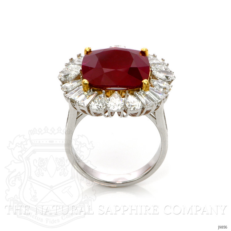 10.80 Ct. Ruby Natural Diamond Pave Ring, 18K White & Yellow
