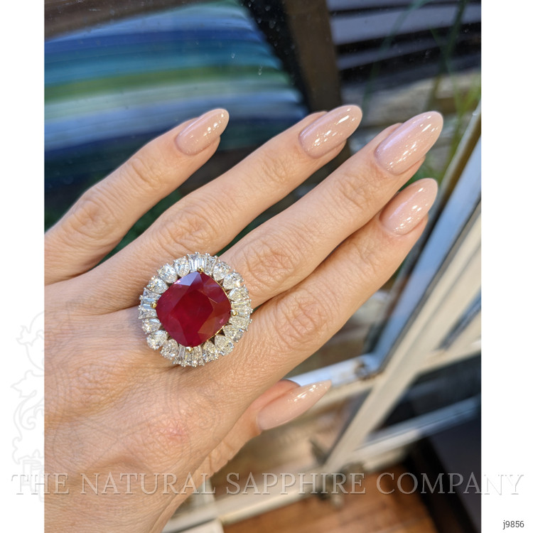 10.80 Ct. Ruby Natural Diamond Pave Ring, 18K White & Yellow