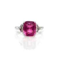 5.58 Ct. Pink Sapphire and Natural Diamond Three Stone Ring, Platinum 950 Video