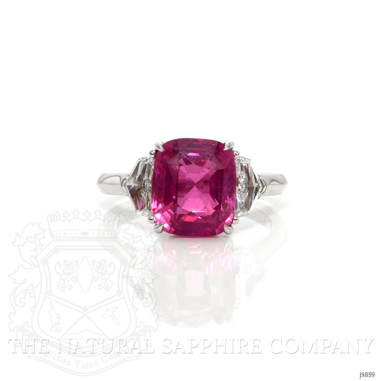 5.58 Ct. Pink Sapphire and Natural Diamond Three Stone Ring, Platinum 950