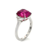 5.58 Ct. Pink Sapphire and Natural Diamond Three Stone Ring, Platinum 950 Image