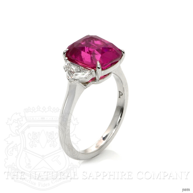 5.58 Ct. Pink Sapphire and Natural Diamond Three Stone Ring, Platinum 950