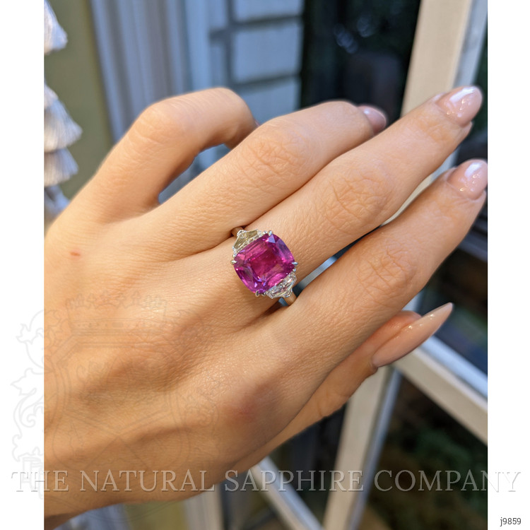 5.58 Ct. Pink Sapphire and Natural Diamond Three Stone Ring, Platinum 950