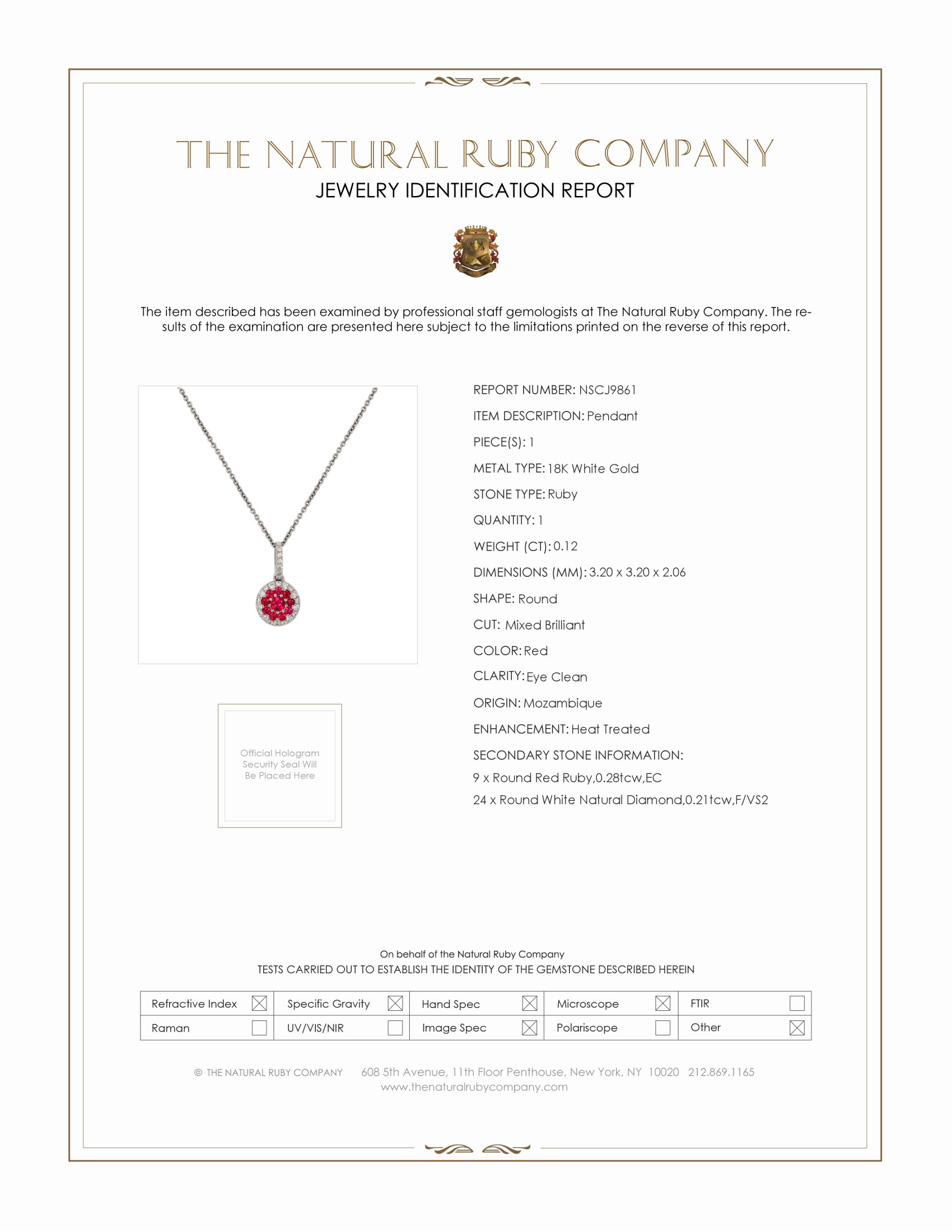 0.12 Ct. Ruby and Natural Diamond Pave Pendant, 18K White Gold