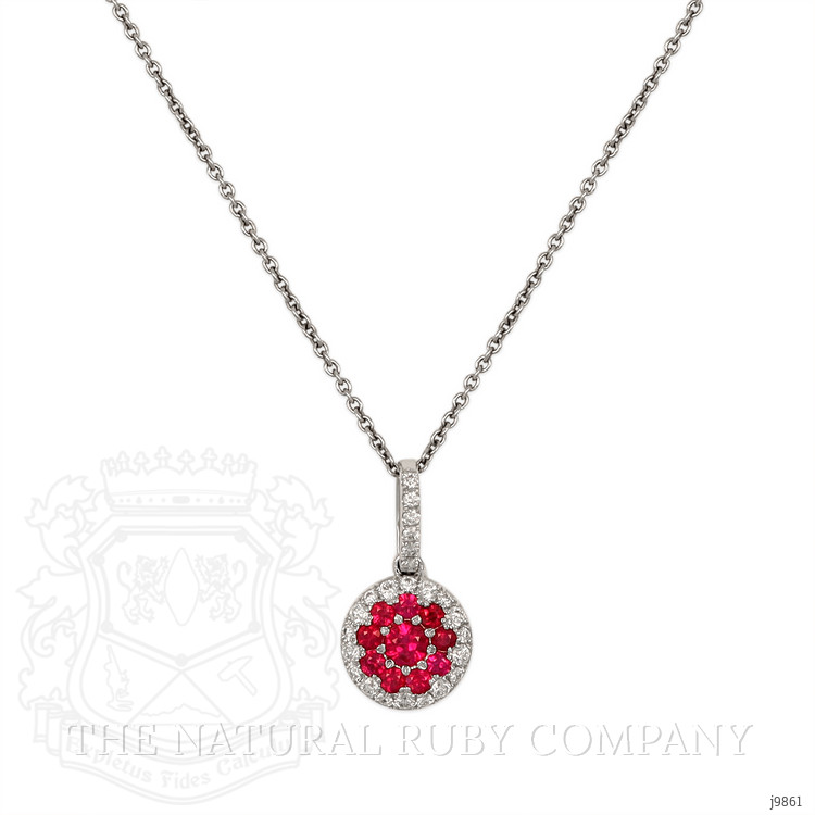 0.12 Ct. Ruby Ruby Pave Pendant, 18K White Gold