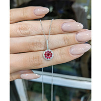 0.12 Ct. Ruby Ruby Pave Pendant, 18K White Gold Life Style
