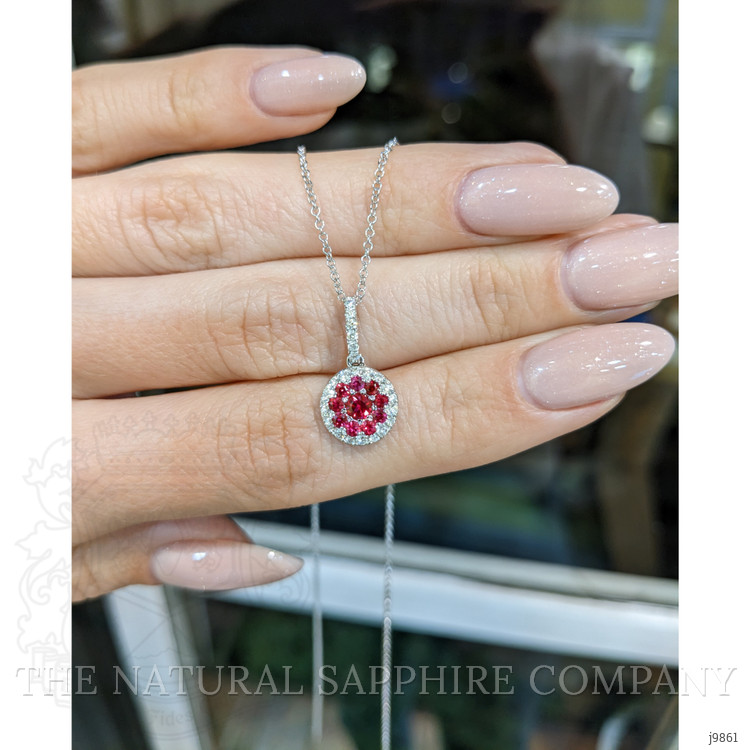0.12 Ct. Ruby Ruby Pave Pendant, 18K White Gold