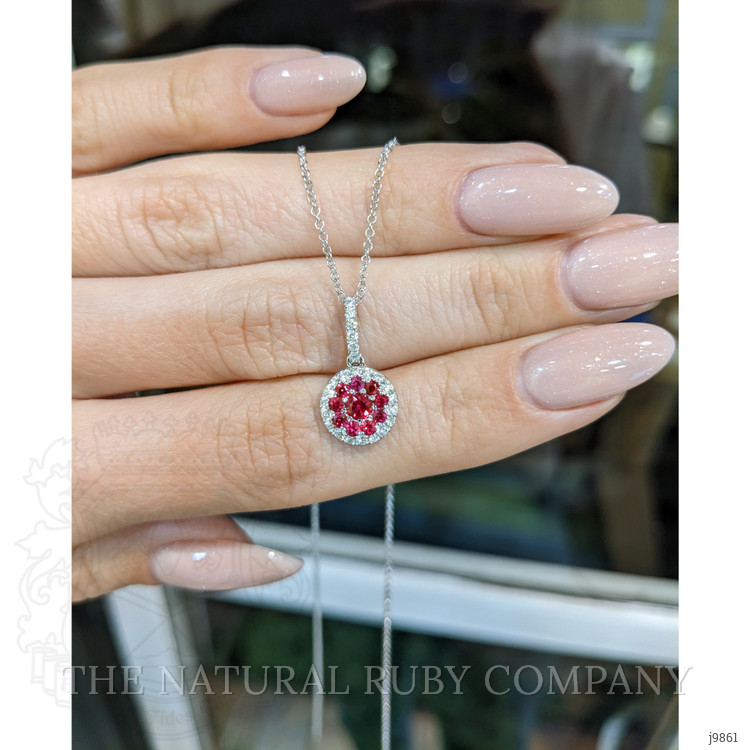 0.12 Ct. Ruby Ruby Pave Pendant, 18K White Gold