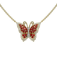 0.45 Ct. Ruby Natural Diamond Pave Necklace, 14K Yellow Gold Video