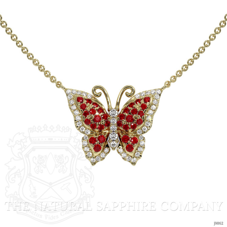 0.45 Ct. Ruby Natural Diamond Pave Necklace, 14K Yellow Gold