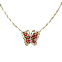 0.45 Ct. Ruby Natural Diamond Pave Necklace, 14K Yellow Gold Image