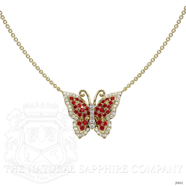 0.45 Ct. Ruby Natural Diamond Pave Necklace, 14K Yellow Gold