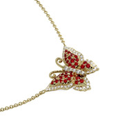 0.45 Ct. Ruby Natural Diamond Pave Necklace, 14K Yellow Gold Image