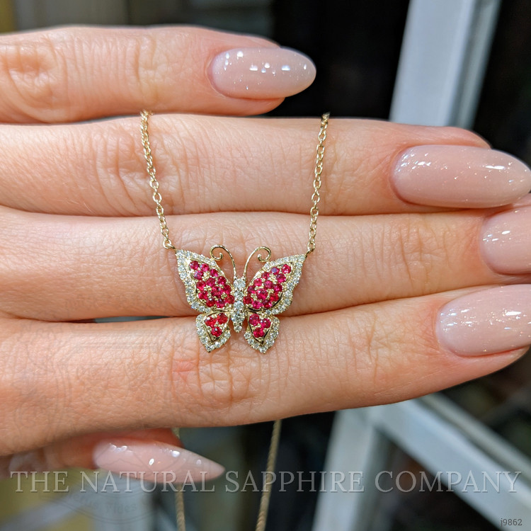 0.45 Ct. Ruby Natural Diamond Pave Necklace, 14K Yellow Gold