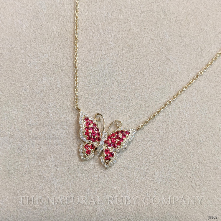 0.45 Ct. Ruby Natural Diamond Pave Necklace, 14K Yellow Gold