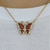 0.45 Ct. Ruby Natural Diamond Pave Necklace, 14K Yellow Gold Life Style