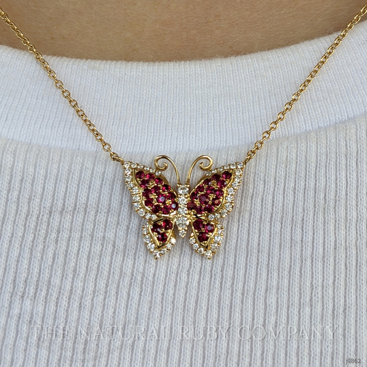 0.45 Ct. Ruby Natural Diamond Pave Necklace, 14K Yellow Gold