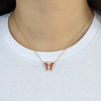 0.45 Ct. Ruby Natural Diamond Pave Necklace, 14K Yellow Gold Life Style