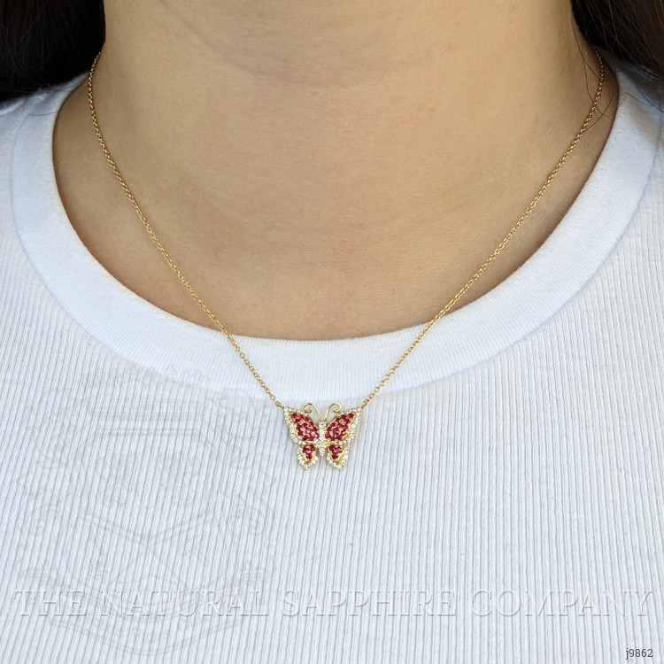 0.45 Ct. Ruby Natural Diamond Pave Necklace, 14K Yellow Gold